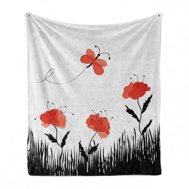 Bird and Poppies Soft Flannel Blanket Kids Adult for Couch Chair Living Room Office Sofa 